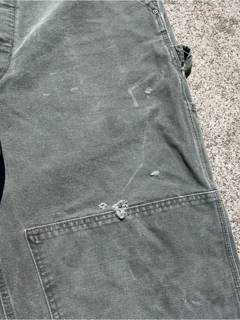 VTG Carhartt R06 MOS Canvas Bib Overalls 40x30 Double Knee Green Union Made USA - Picture 5 of 16